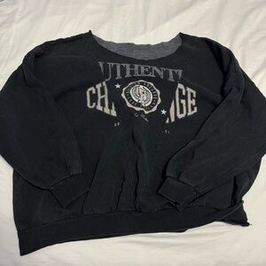 Pull&Bear Off The Shoulder Dark Gray Black Patchwork Streetwear Crewneck Sweatsh